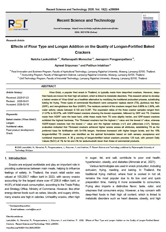 Effects of Flour Type and Longan Addition on the Quality of Longan-Fortified Baked Crackers