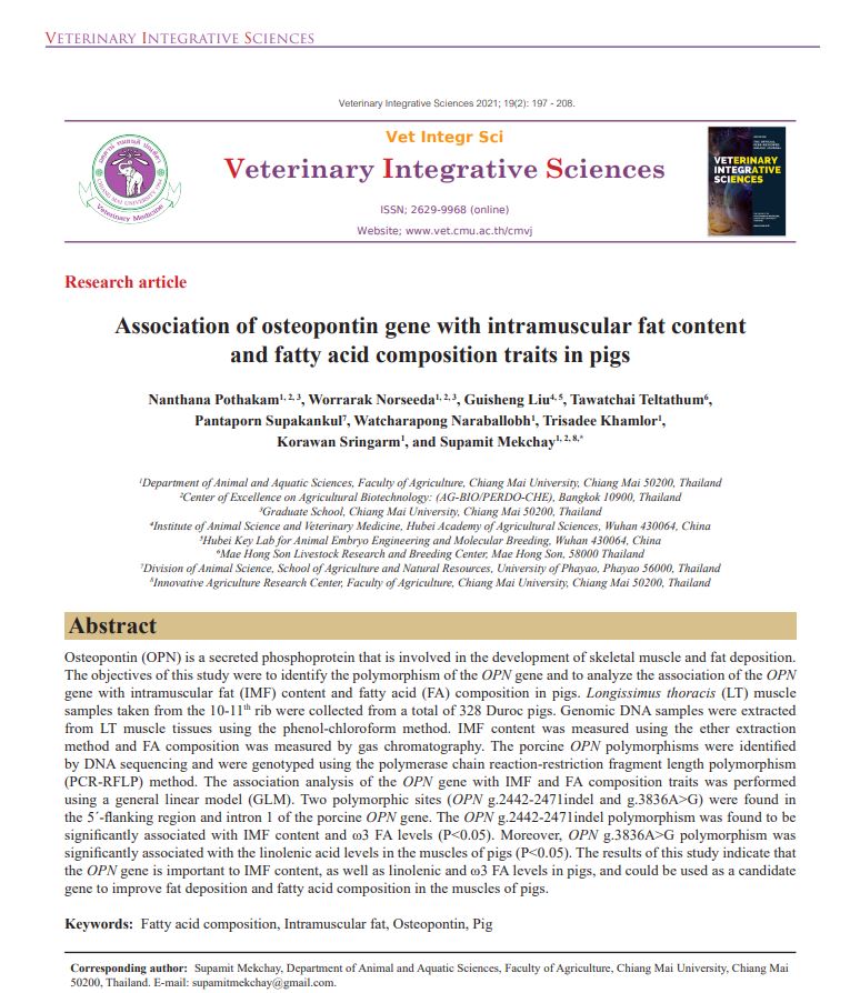 Association of osteopontin gene with intramuscular fat content and fatty acid composition traits in pigs