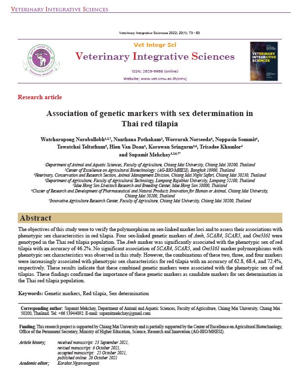 Association of genetic markers with sex determination in Thai red tilapia