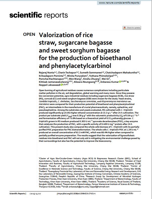 Valorization of rice straw, sugarcane bagasse and sweet sorghum bagasse for the production of bioethanol and phenylacetylcarbinol