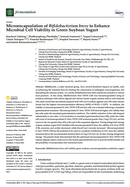 Microencapsulation of Bifidobacterium breve to Enhance Microbial Cell Viability in Green Soybean Yogurt